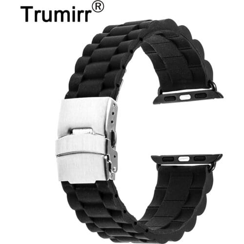 Silicone Rubber Band for 38mm 40mm 42mm 44mm iWatch Apple Watch Series 4 3 2 1 Stainless Steel Clasp Strap Watchband Bracelet