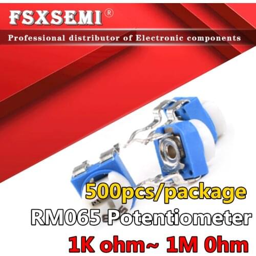 500pcs RM065 RM-065 100 200 500 1K 2K 5K 10K 20K 50K 100K 200K 500K 1M ohm Trimpot Trimmer Potentiometer variable resistor 103