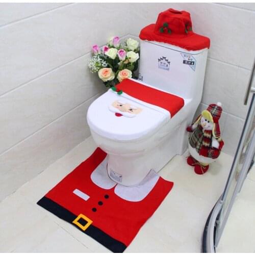 Christmas toilet cover cover Elderly snowman bathroom three-piece toilet toilet seat pad water tank cover paper towel set