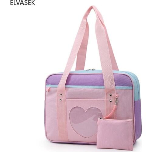 Japanese Preppy Style Pink Shoulder School Bags For Women Girls Canvas Large Capacity Casual Luggage Organizer Handbags Totes
