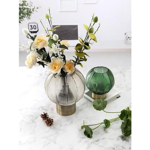 Nordic glass vase home decoration golden base vase flower arrangement decoration living room bedroom creative decorations