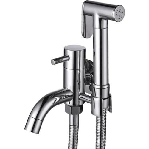 Solid Brass Chrome Handheld Bidet Faucet Toilet Sprayer Tap Shower Set With Shower Head Holder Mop Cleaning Faucet