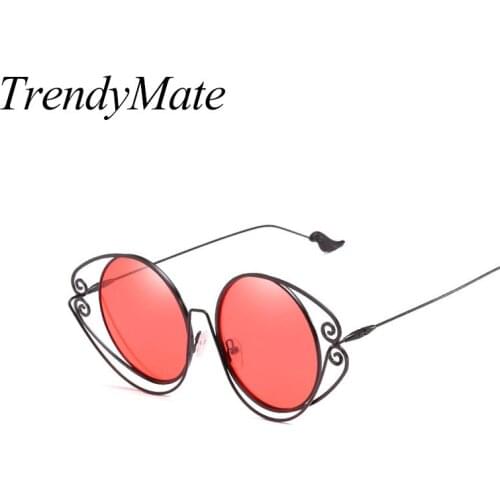 2018 NEW High Quality Elegant Round Wire Frame Sunglasses Women Gradient Glasses Shades Red Pink Blue Men Eyeglasses 1434T