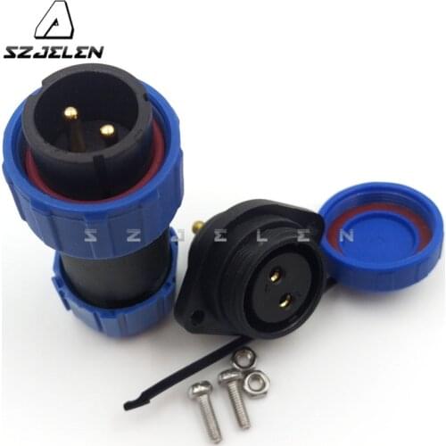 SP2110/SY2113, IP68 outdoor circular male female 2 pin waterproof connector cable plug& Socket 21mm Rated current 30A