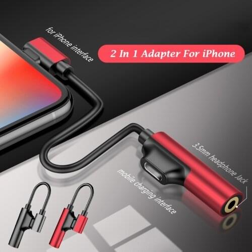 2 In 1 Headphones Splitter For iPhone 11 Pro Adapter For iPhonie XS MAX XR X 8 Plus Charging 3.5mm Jack AUX Converter Adaptador