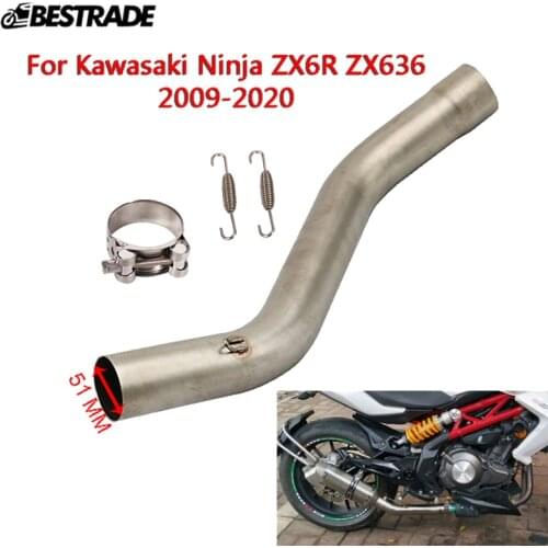 Stainless Steel Mid Pipe For Kawasaki Ninja ZX6R ZX636 2009-2020 Motorcycle Exhaust Connect Middle Link Pipe Slip 51mm Mufflers