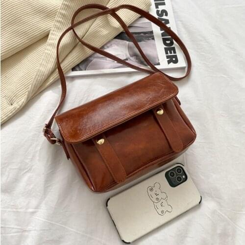 Shoulder Bag Female Crossbody Bags for Women Handbag Purse Retro All-match Fashion PU Leather 2021 New Solid Color Travel Bag