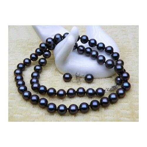 GORGEOUS 10-11MM +TAHITIAN BLACK PEARL NECKLACE EARRING 14KGP WHITE 18"