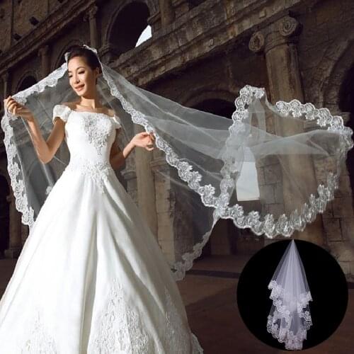 1.5 Meter Wedding Bridal Veil White Lace Veil Hairwear Cathedral No Comb Bride Headwear Accessories Gift 2021 New
