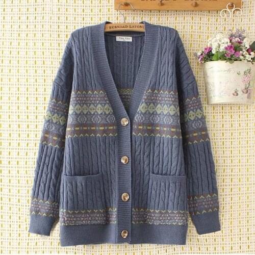 Plus size V neck women loose Cardigan sweater jackets 2021 new autumn winter casual ladies long sleeve sweater female tops