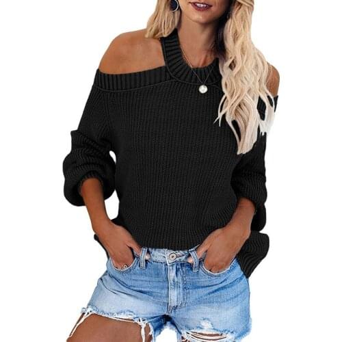 Womens Casual Loose Cold Shoulder Sweater Ladies Baggy Jumper Pullover Tops