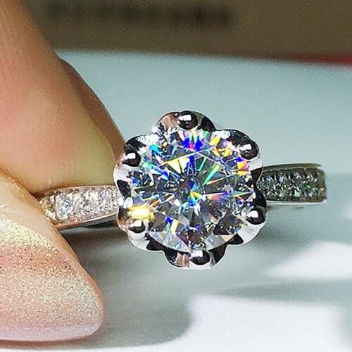 14K Au585 White Gold Women Wedding Party Engagement Ring 1 2 3 4 5 Carat Round Moissanite Diamond Ring Flower Trendy Elegant