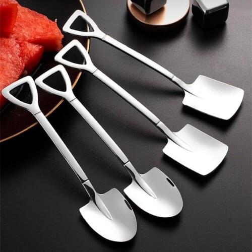 1/2/4PCS Stainless Steel Shovel Coffee Spoon Set Scoop Shovel Creative tea-spoon Ice Cream Dessert Spoon Birthday Gift Tableware