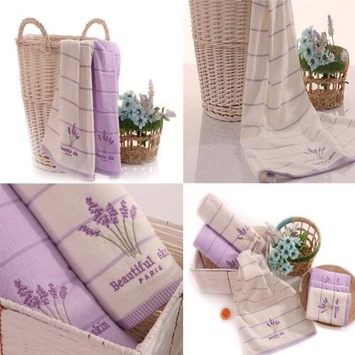 1Pc Embroidery Towels Beautiful Skin Paris Lavender Flowers Cotton Fabric Fragrant Smell Washcloths Towels 34*74cm