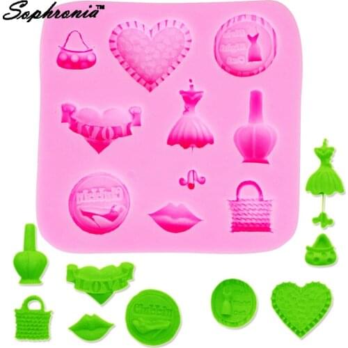 10PCS/SET M271 Women Series Perfume Dress Lips Bag Silicone Mold Fondant Cake Biscuit Chocolate Candy Mold Bakeware Baking Tool