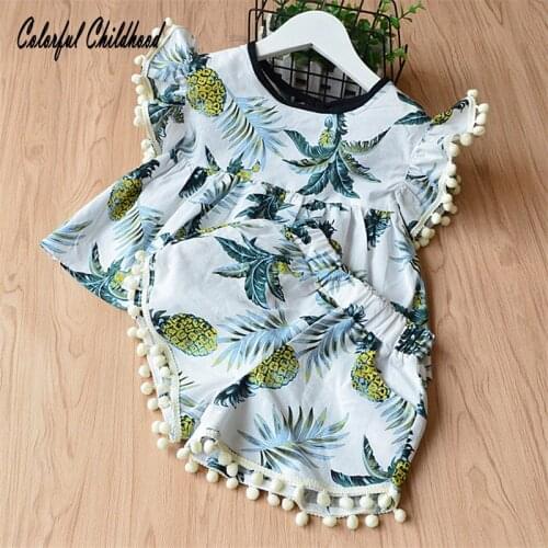 Baby Girls Clothing Sets Summer cotton Ruffles leaves printing tassel tops+shorts 2pc set children tracksuit for toddler kids