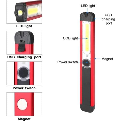 5 Mode Flashlight Built-in Chargeable Battery Working Inspection Light LED+COB Flashlamp Torch Handheld LED Lantern with Magnet