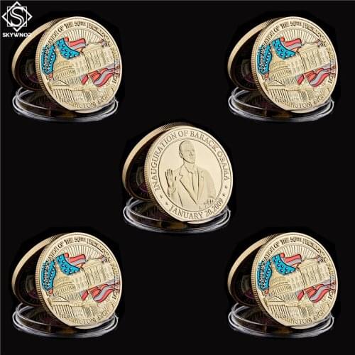 5PCS/Lot First African-USA President Barack Obama Inaugural Colorized Challenge Art Commemorative Coin