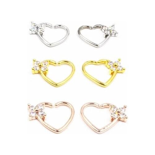 50pcs 18G Heart CZ Flower Nose Ring Body Piercing earring Helix/Tragus/Cartilage Diath Upper Earring Body Piercing Free Shipping