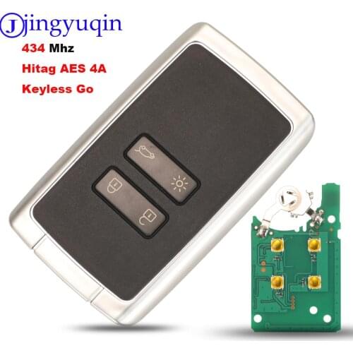 Jingyuqin Car Alarm 4 Button Smart Remote Key 434mhz Hitag AES 4A Chip For Renault Megane 4 Keyless Go / Entry Car Key
