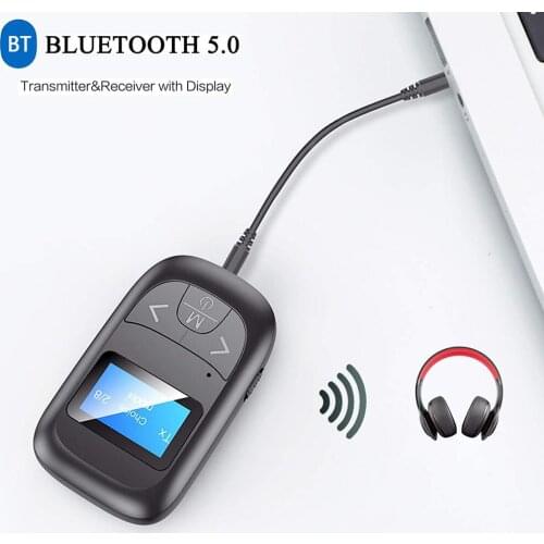 USB Stereo Music Wireless Adapter T14 2 in 1 Bluetooth 5.0 Audio Adapter with LED Screen AUX for Car PC Speaker