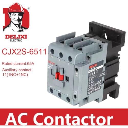 CJX2s-6511 AC Contactor DELIXI 65A 3 Poles NO NC Coil Voltage 24V 36V 110V 220V 380V 50Hz Din Rail Mounted