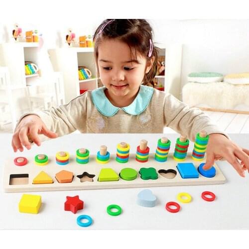 Free Shipping Children Montessori Digital and Shape Pairing 3D Jigsaw Puzzles Baby Learning Aids Educational Math Wood Toys Gift