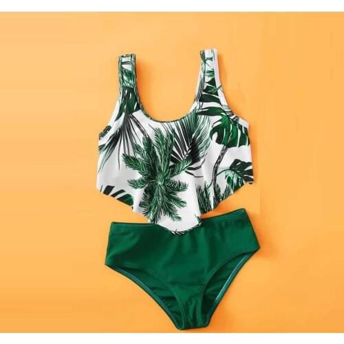 Plants Printing Kids Swimwear For Girls Summer Childrens Swimsuit 2021 New Casual Swimming Suit Beach Bathing Suit Beachwear