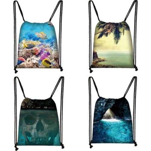Hawaii Landscape Print Drawstring Bag Women Travel Bag Teenager School Bag Brown Girl And Boy Backpack Fashion Storage Bags To00