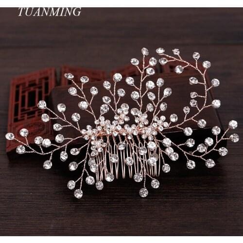 Hot Sale Pearl Rhinestone Hair Combs For Wedding Bride Women Crystal Head Jewelry Tiara Hair Accessories Headbands Drop Shipping