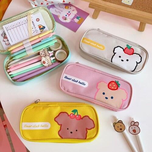 Kawaii Large-capacity Zipper Pencil Case Cute Cartoon Elementary School Stationery Bag Multifunctional Waterproof Pencil Case