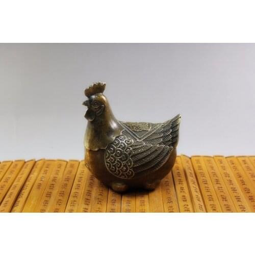 Venta al por mayor latón cobre buena suerte Zodiaco gallina broody Protege la casa de la suerte adornos antiguos estatua envío