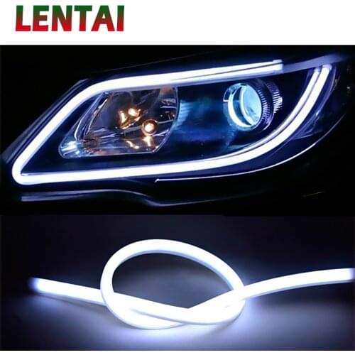 LENTAI For Hyundai solaris i30 tucson 2017 ix35 accent Infiniti Lifan 1Set 60CM Car LED DRL Strip Light White+Yellow turn signal