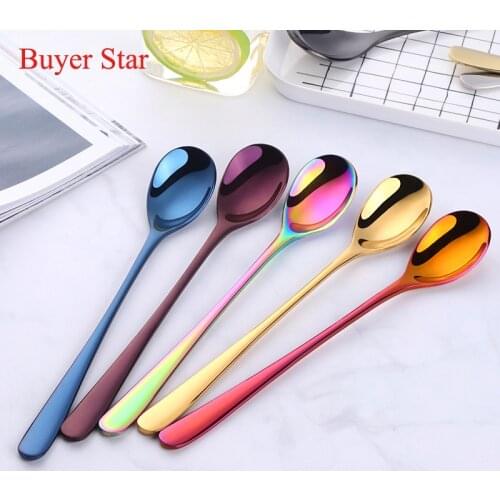Stylish 6pcs/set Metal Ice Cream spoons Tea Coffee spoon Golden Stirring scoop Stainless Steel Spoons tableware Customized Logo