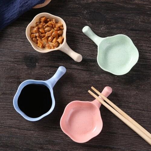 1pcs Mini Cute Flower Shape Wheat Straw Bowl Vinegar Seasoning Dish Sauce Salt Snack Small Plate Kitchen Supplies Random Color