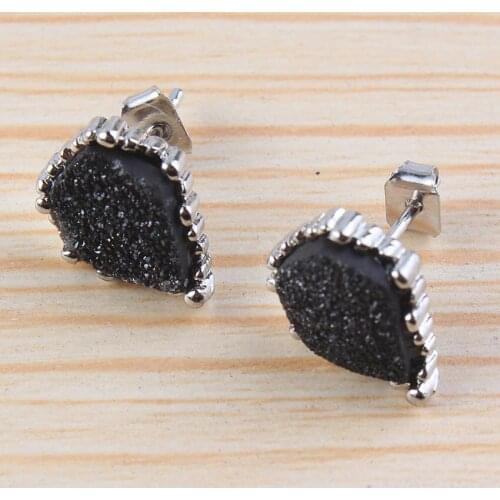 Trendy-beads Popular Silver Plated Irregular Shape Cluster Black Agates Stud Earrings For Female Christmas Jewelry