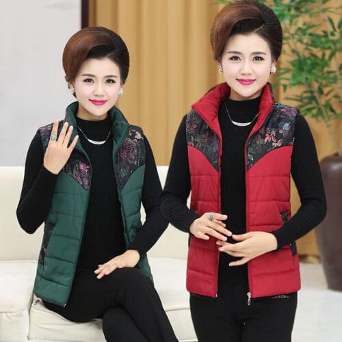 New Women Autumn And Winter Thickened Vest Filling Cotton Patchwork Sleeveless Jacket
