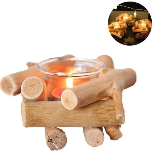 New Household Candlestick With Candles Inside For Illumination Safe And Healthy Wood Candle Holder Desktop Home Decoration