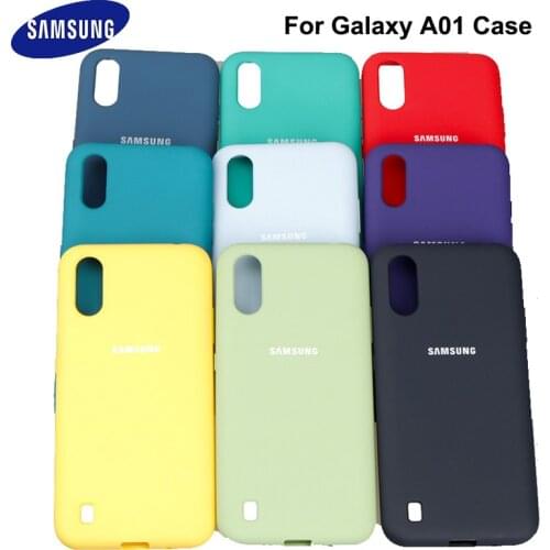 Original Samsung Galaxy A01 High Quality Liquid Silicone Case Silky Soft-Touch Back Cover For Galaxy A01 SM-A015A Phone Shell