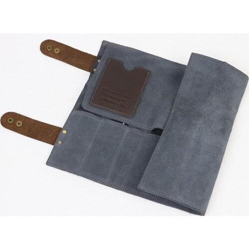 12 Pockets Real Leather Hair Stylist Professional Barber Scissor Pouch Cases Salon Hairdresser Scissors Tool Holster Folding Bag