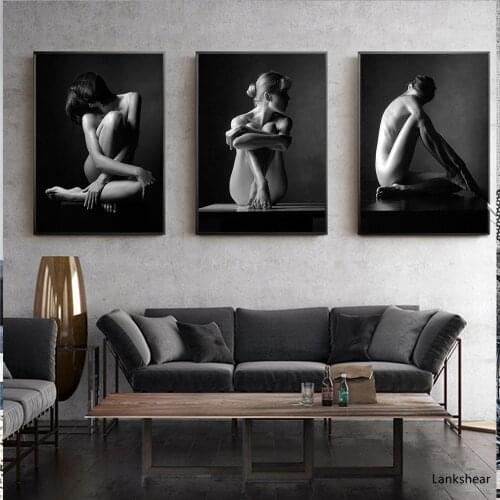 White and Black Nude Woman Body Art Posters Picture on The Wall Living Room Decoration Prints Decor for Home Canvas Oil Paining