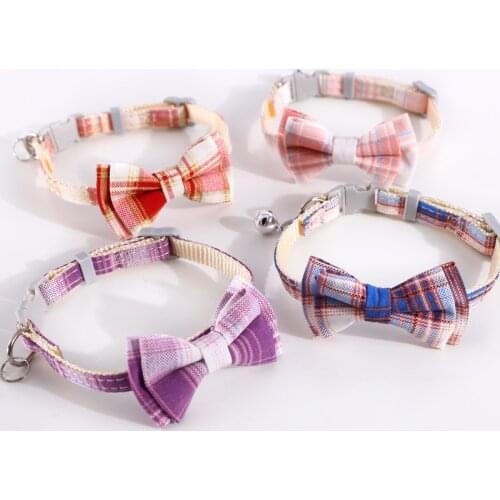 Plaid Cat Collars Grid Cotton Striped Bowknot Necklace Bulldog Chihuahua Bow Tie Puppy Small Dog Colorful Party Bandana Collar