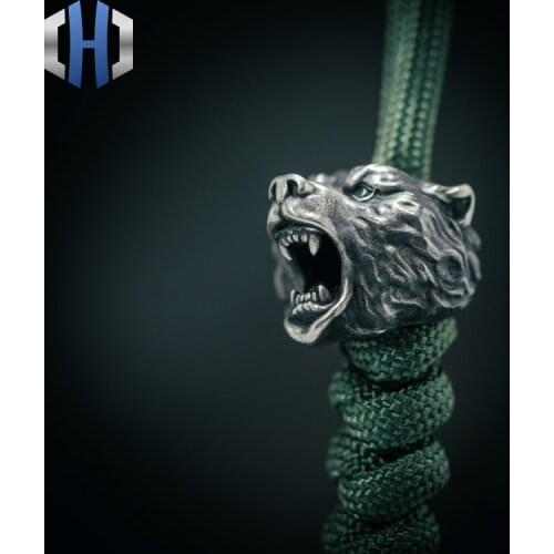 Original Handmade Bear Head Knife Pendant Outdoor EDC Umbrella Rope Pendant Survival Paracord Beads