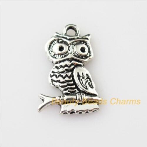 25 New Animal Charms Tibetan Silver Tone Owl On Branch Pendants 14.5x22mm