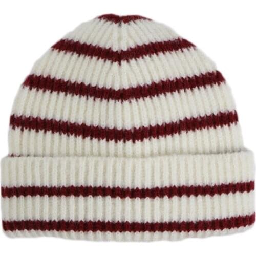 Striped Knit Cap Fashion Korean Students Winter Simple Stripe Knitted Caps Retro Thickened Cold Proof Warm Outdoor Hat TG0055