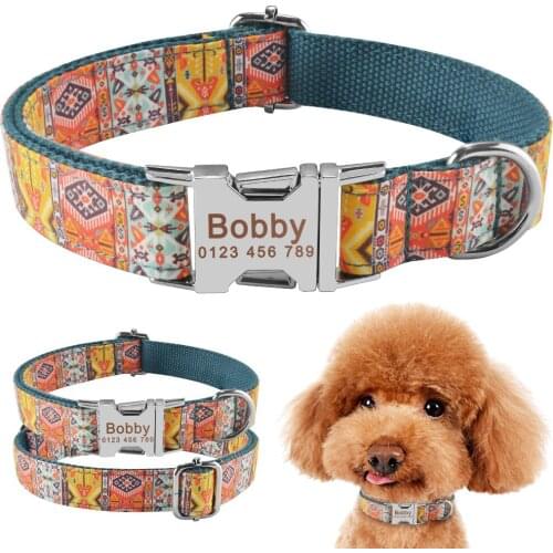 Adjustable Soft Nylon Personalized Dog Collar Fashion Unisex Dogs Collar Puppy Large Custom Engraved Name ID Pet Products Collar