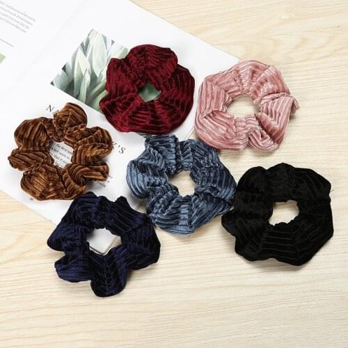 Brand New Fashion Velvet Crunchy Hair Tie For Women Striped Pattern Korean Style Hair Scrunchie Fluffy Drop Ship