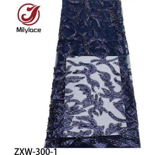 Luxury African French Sequins Beads Embroidery Lace Fabric Top Grade Wedding Gown Dress Lace Fabric ZXW-300