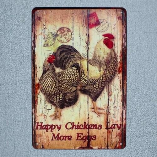 Happy Chickens Lay More Eggs Tin Metal Signs Vintage Plates For Wall Bar Home Art Craft Decor Cuadros Iron Poster 30X20CM A-3041