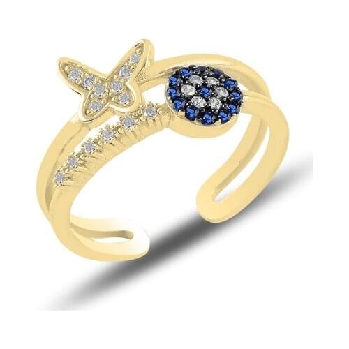 Silver 925 Sterling Society Eye & Butterfly Zircon Adjustable Tall Ring